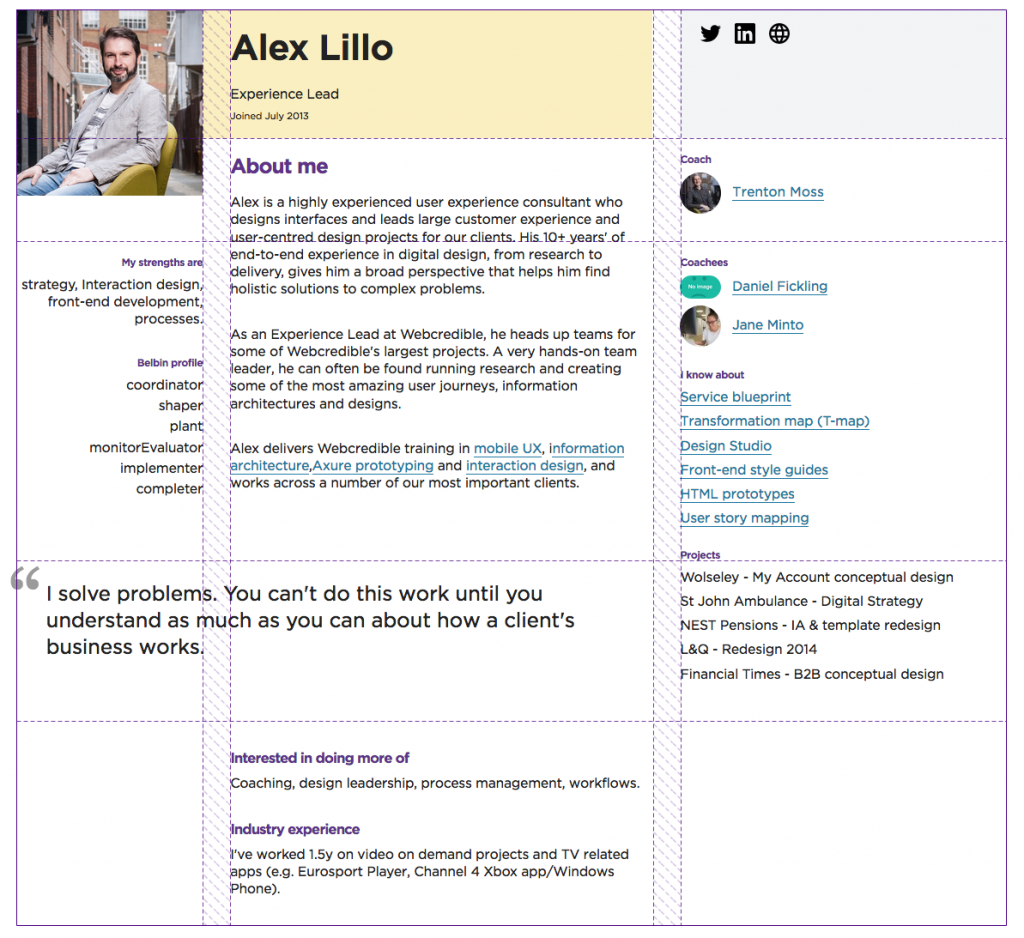 Staff page on Webcredible's intranet